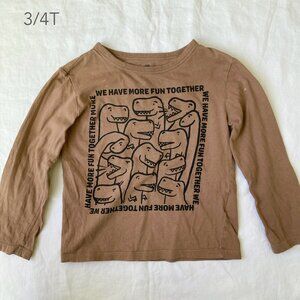 (🎨$3 PLAY) H&M 3T/4T Toddler Neutral Tan Dinosaur Long Sleeve Top